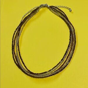 Premier Designs Multi-Strand Brown and Gold Necklace